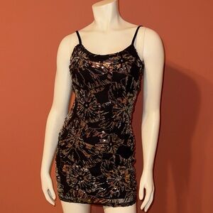 Black Sequin Floral Mini Dress